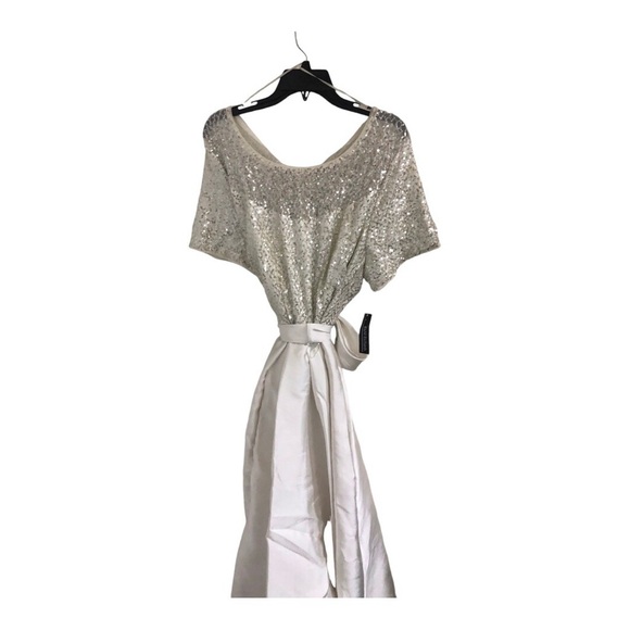 R&M Richards IVORY Short Sleeve Sequin-Embellished Hi -Low Plus size gown sz20W - Picture 8 of 16